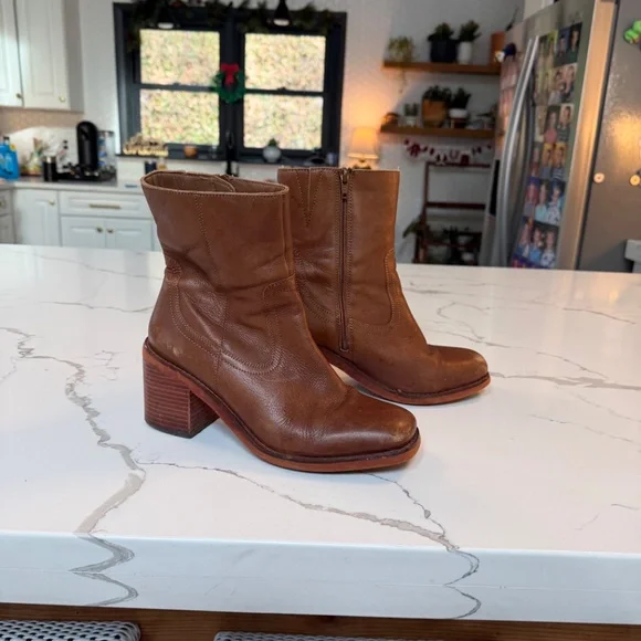 Turbulent Tan Leather Square Toe Mid-Calf Boots - Picture 4 of 13